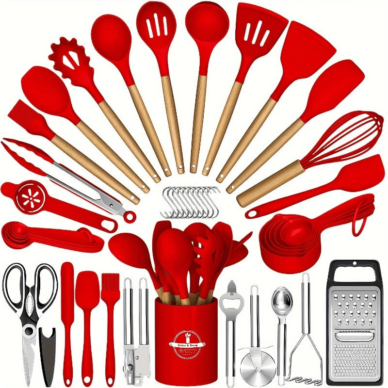 Home Living Essential – versatile meal preparation, 46pcs Various Colors Nonstick Cookware Set with Silico