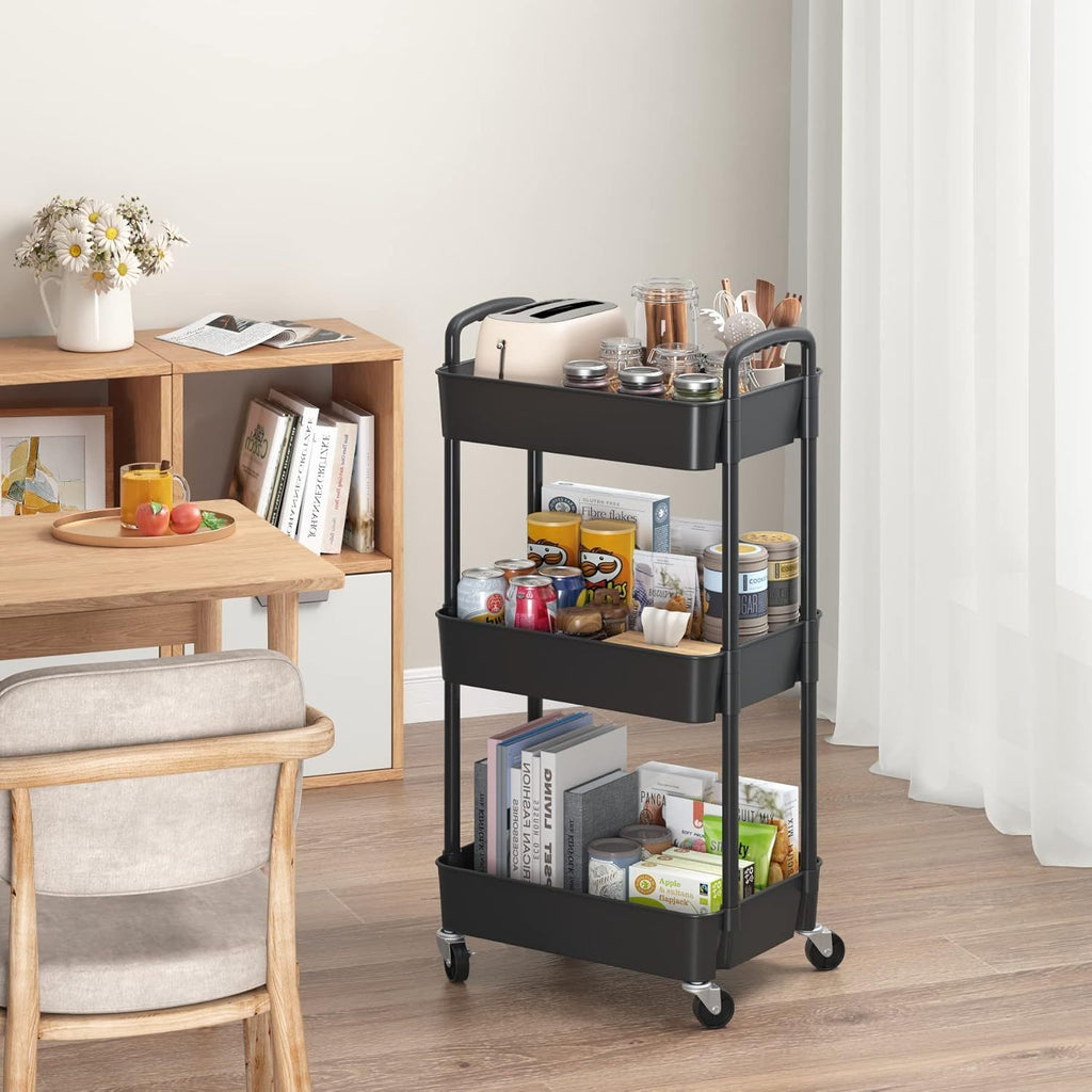Smart Adjustable Home Storage Rack – durable multi-purpose storage, 3-Tier Plastic Rolling Utility Cart with Handle Multi-Functional Storage Trolley for Office Living Room, designed for American homes, daily convenience and practical gifting
