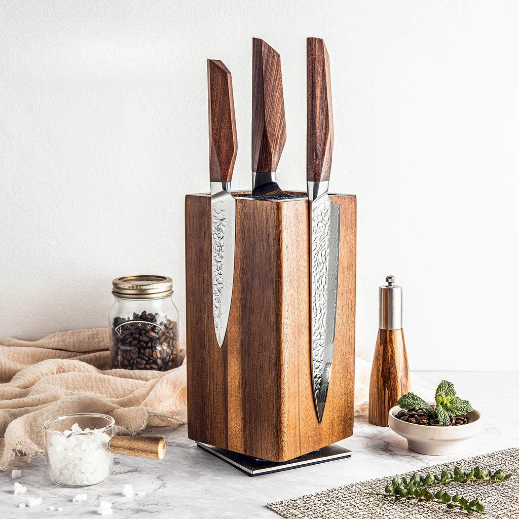 1pc 360° Rotating Magnetic Knife Holder with Wooden Base & Magnetic Suction Cup Mount - Space-Saving Vertical/Horizontal Knife Storage, Secure Magnetic Grip, One-Touch Operation, Compatible with Chef, Paring, Bread Knives - Modern Kitchen Organizer