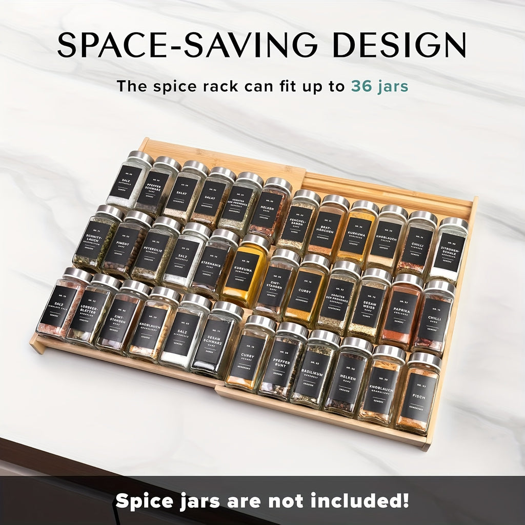 Expandable Bamboo Spice Rack, 4-Tier Seasoning Organizer For Kitchen Cabinet, Fits 3" Deep Drawers, Adjustable From 12" To 23"