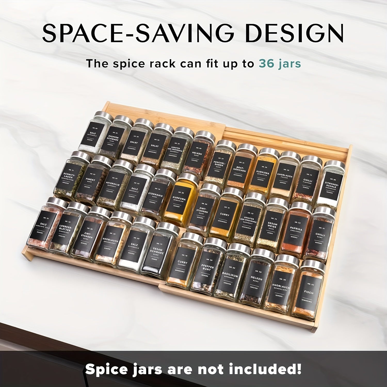 Expandable Bamboo Spice Rack, 4-Tier Seasoning Organizer For Kitchen Cabinet, Fits 3" Deep Drawers, Adjustable From 12" To 23"