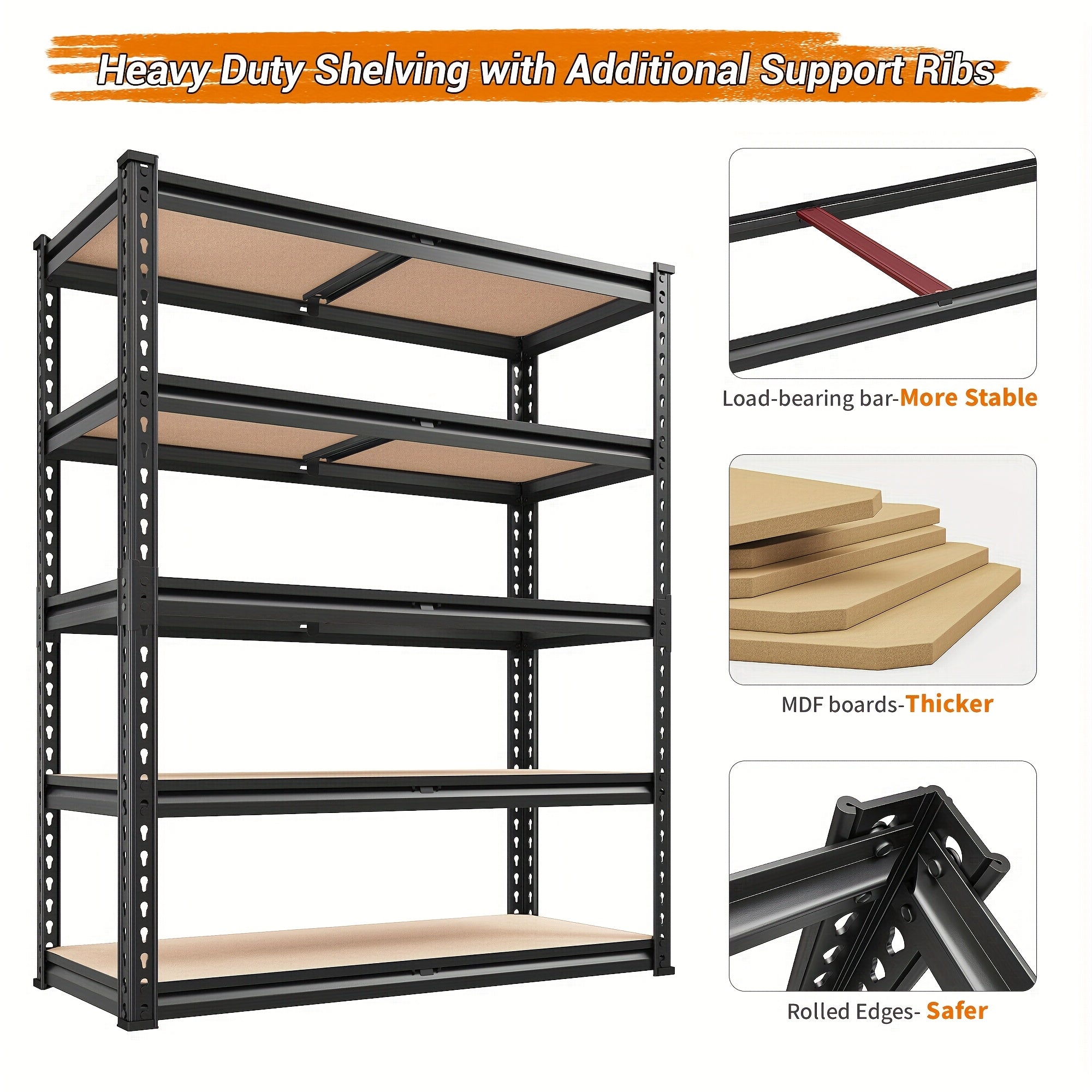 40''W Garage Shelving 2500LBS Storage Shelves Heavy Duty Shelving 72''H 5 Tier Metal Shelves for Garage Shelves Adjustable Shelving Units And Storage for Closet Pantry Shelf, 40"W X 72"H X 20"D. Storage and Organization