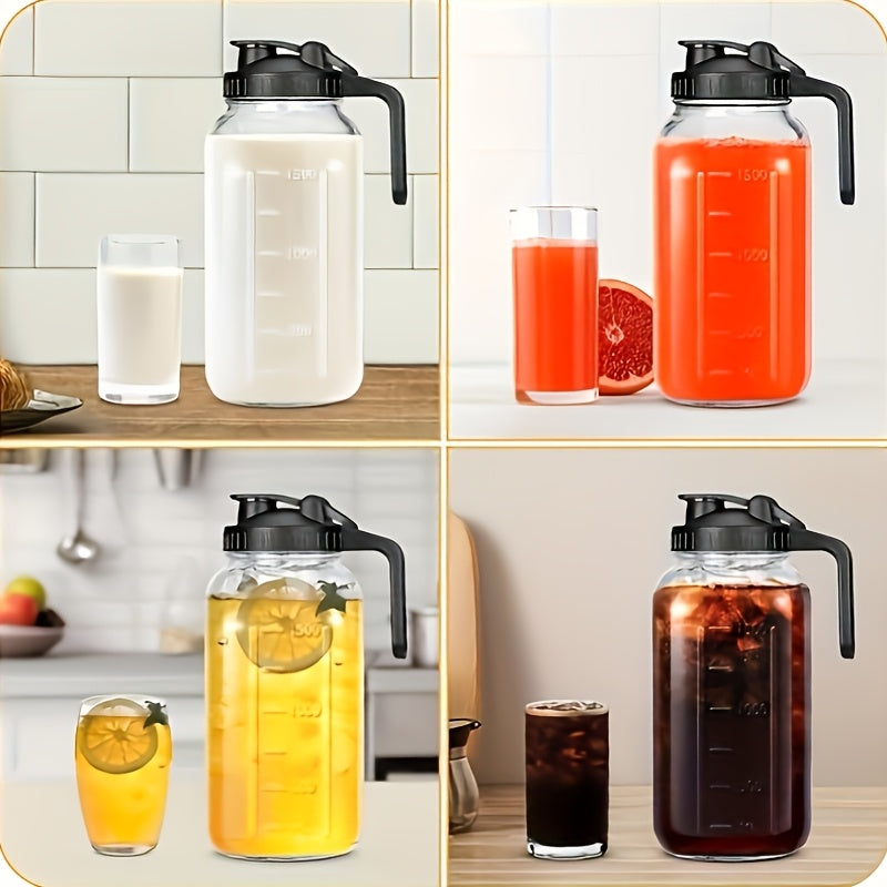 64 Oz. Leak-Proof Glass Mason Jar With Lid A Wide-mouth, Easy-to-clean Container Perfect For Storing Milk In The Refrigerator, As Well As Juice, Tea, Iced Coffee, And Other Beverages. Ideal For Daily Use.