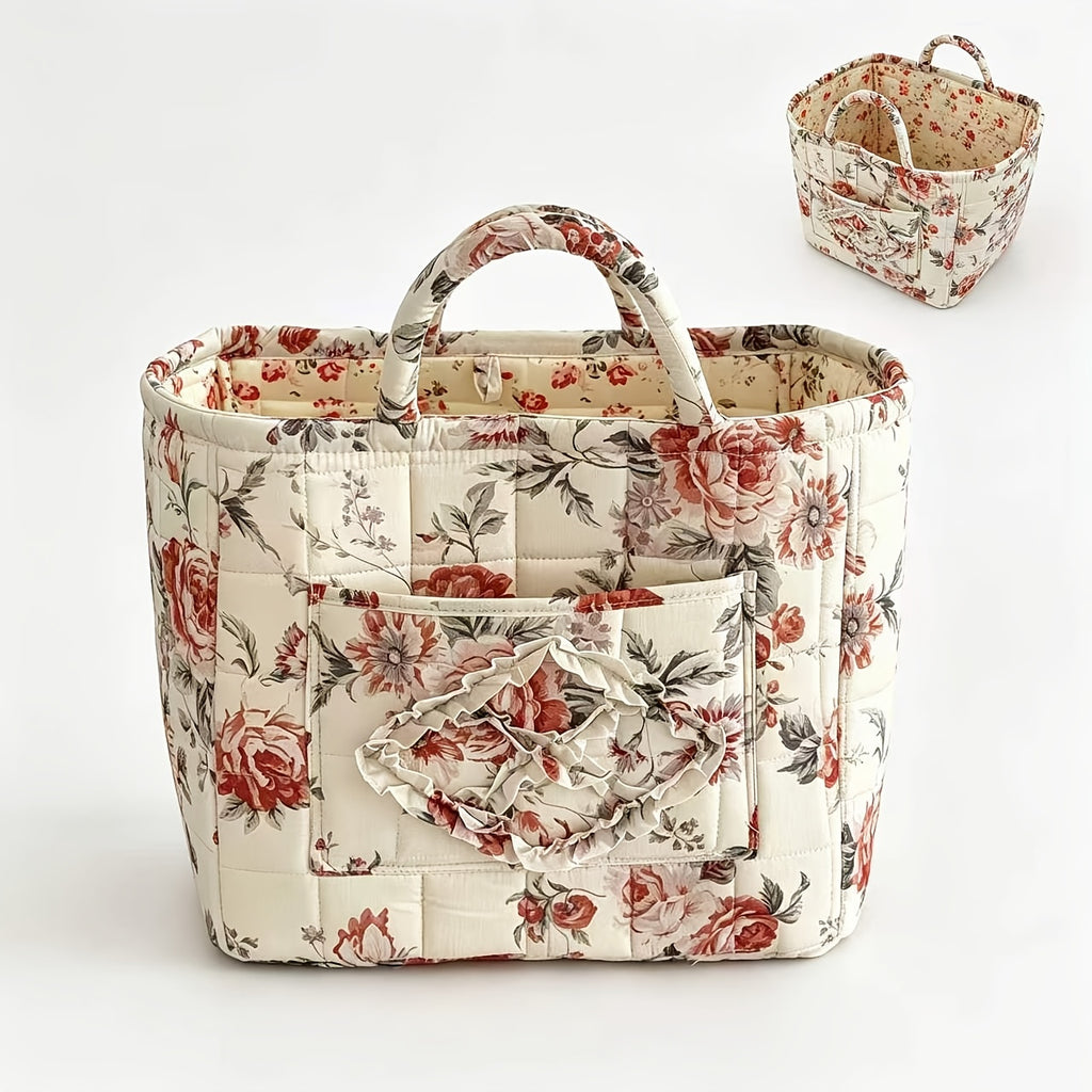 Modern Adjustable Home Storage Rack – durable multi-purpose storage, Large Floral Series Storage Basket Vintage Quilted Floral Portable Large-Capacity Home Storage Basket Suitable, designed for American homes, daily convenience and practical gifting