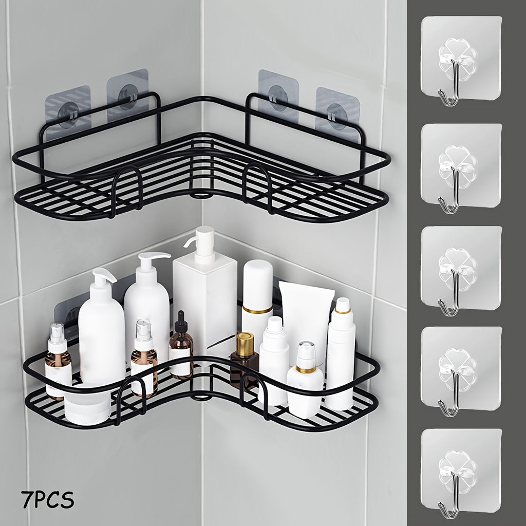 Storage Rack – 7pcs Bathroom Storage Rack Set, 2 Wall Mounted Corner Storage Racks, 5 Transparent