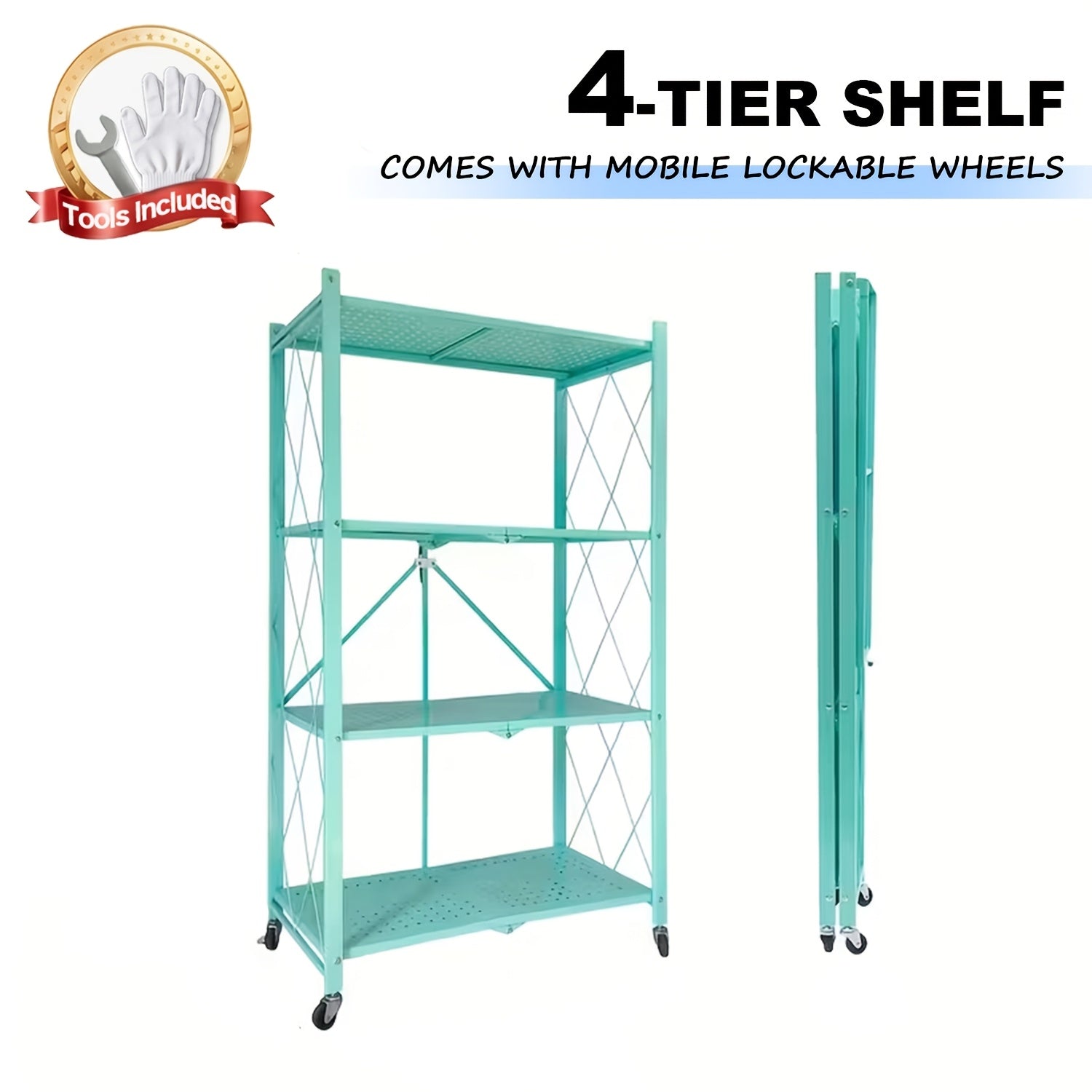 Storage Rack – Foldable Metal Storage Rack Requiring No Installation Designed with Foldable