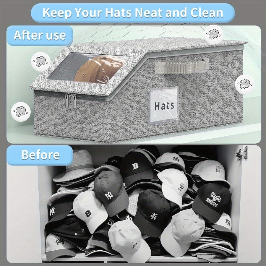 Smart Stackable Home Storage Bins – portable space-saving storage, 13 Hats Storage Box with Transparent Window Cardboard Base - Heavy-Duty Stackable Organizer Dust-Proof, designed for American homes, daily convenience and practical gifting