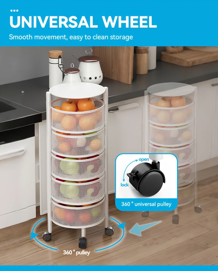 Rotatable Multi-Layer Circular Storage Rack, Mobile Storage Cart, Round Floor-Standing Multi-Layer Rotatable Vegetable Basket Storage Rack, Practical Storage Rack, Storage Items File Rack, Perfect for Kitchen, Office, Bathroom, Living Room, Bedroom