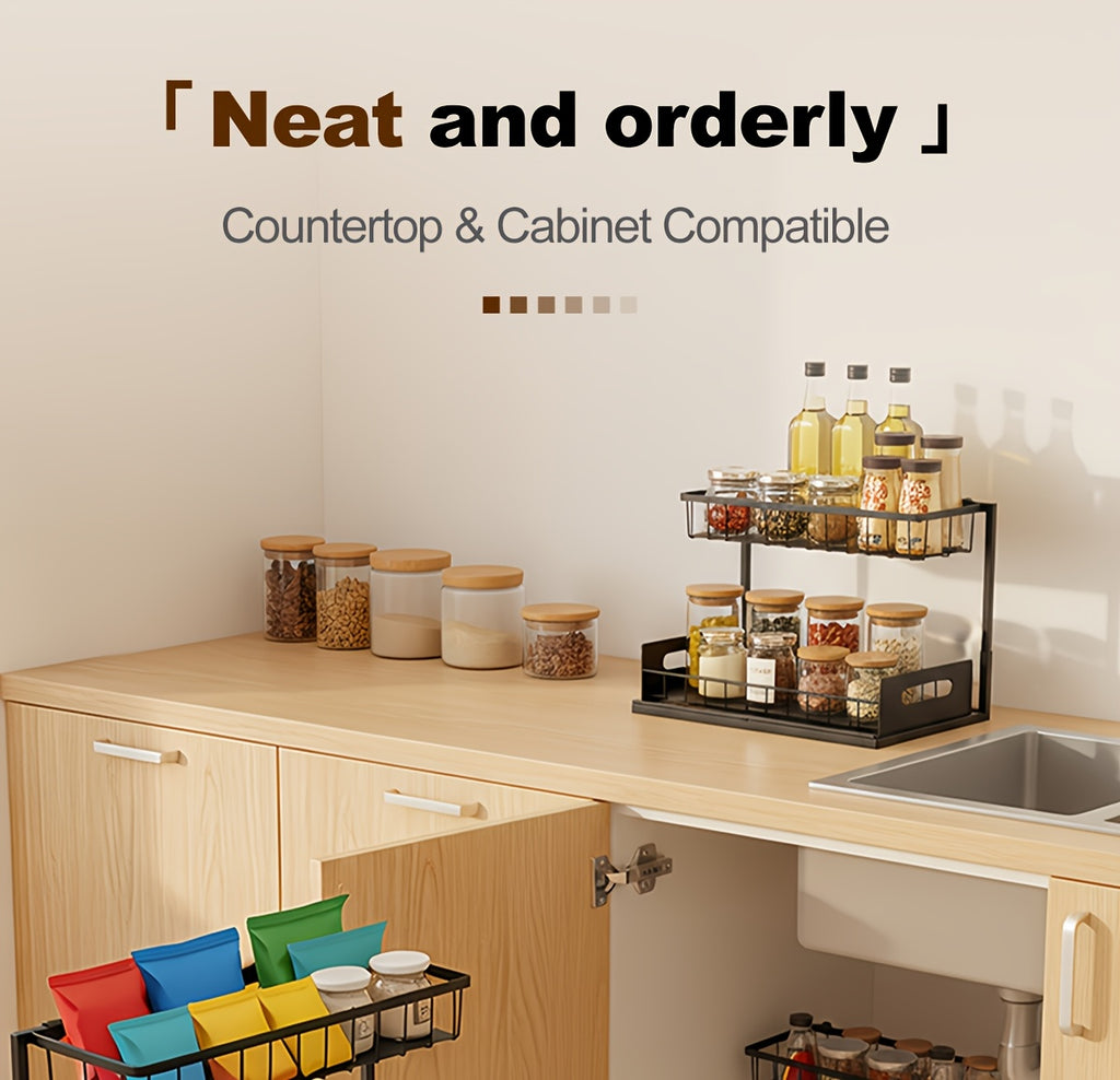 Kitchen Essential – 1/2pcs Kitchen Organizers And Storage, Kitchen Accessories, Utility Racks, Under Sink Organizer, Pull Out Cabinet Organizer, 2 Tier Slide Out Sink Shelf, Cabinet Storage