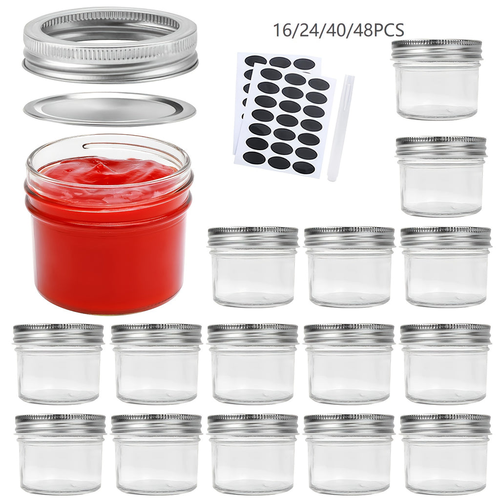 Modern 16/24/40/48pcs Glass Spice Jar Set – clear reusable pantry storage, 16 24 40 48pcs-4Oz Mason Jars Glass Canning Jars With Regular Silver Lids Ideal, designed for American homes, daily convenience and practical gifting