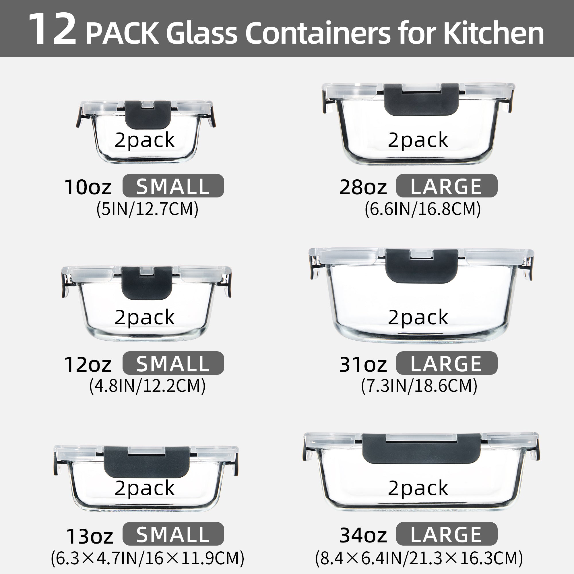 Easy-Access 12pcs Glass Meal Prep Container Set – leak-resistant reusable meal prep, 12pcs Glass Food Storage Containers with Lids Meal Prep Pantry Kitchen Storage Containers for, designed for American homes, daily convenience and practical gifting