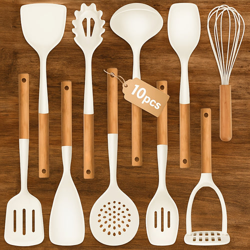 10-Piece White Silicone Kitchen Utensil Set