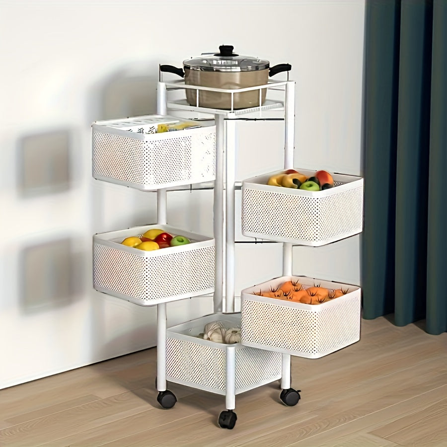 Modern 1pc Adjustable Home Storage Rack – durable multi-purpose storage, 1pc Heavy-Duty 5-Tier Rotating Mobile Storage Cart with Spinning Shelves Floor-Standing Base Suitable for, designed for American homes, daily convenience and practical gifting
