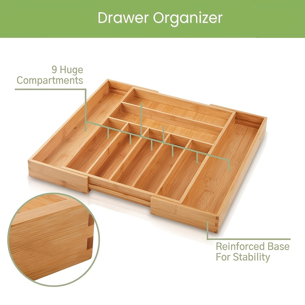 Premium Stackable Storage Drawer – smooth-access cabinet organization, Bamboo Drawer Organizer Expandable - Adjustable Silverware Tray Cutlery And Utensil Holder for Kitchen, designed for American homes, daily convenience and practical gifting