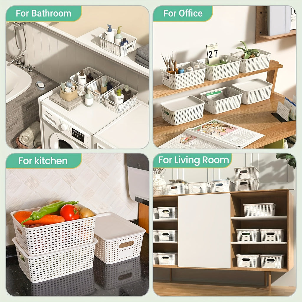 Storage Bins – 6/10 Pack Plastic Storage Baskets with Lids, Storage Boxes for Organization, Stack