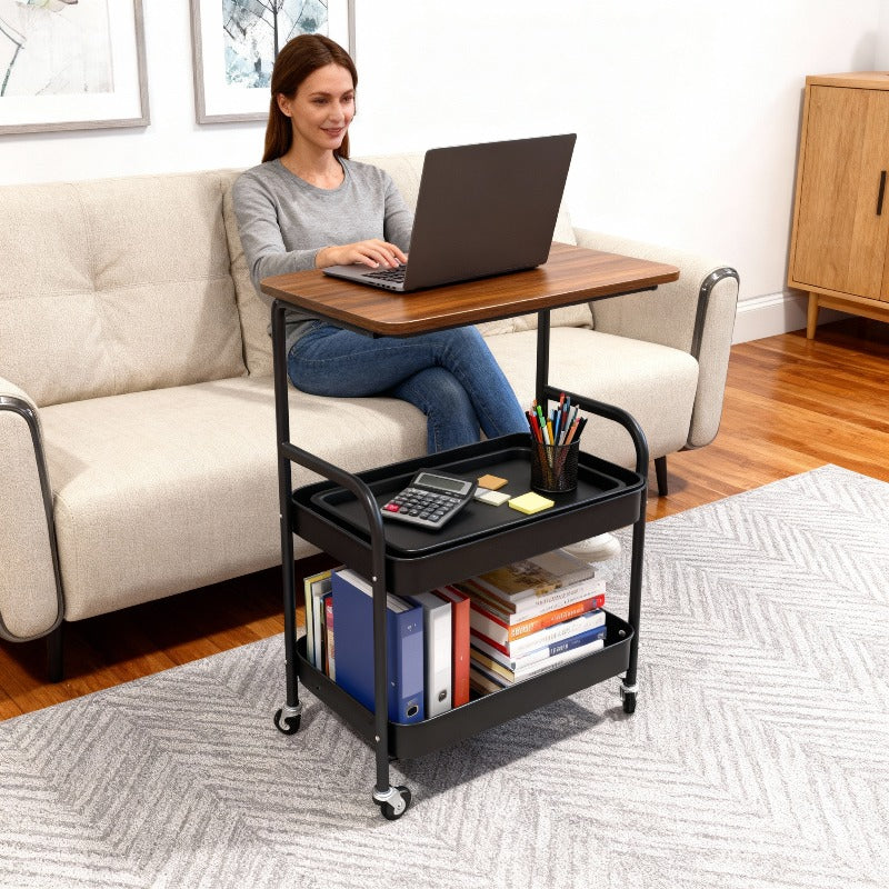 Premium Adjustable Home Storage Rack – durable multi-purpose storage, Three-Tier Metal Utility Cart Metal Storage Rack Rolling Cart with Wooden Tabletop Multifunctional Storage, designed for American homes, daily convenience and practical gifting
