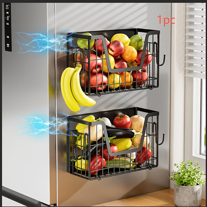 Kitchen Essential – Magnetic Fridge Organizer Shelf, Potato And Onion Storage Basket, Magnetic Fruit Holder for Refrigerator, Pantry, Kitchen Counter Laundry Room, Space-Saving Storage Rack