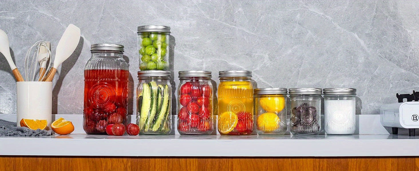 Space-Saving 64oz Mason Jar Set – clear reusable pantry storage, Amzcku 64oz Vintage Mason Jars with Lids Wide Mouth 2 Quart Canning Jar Half, designed for American homes, daily convenience and practical gifting