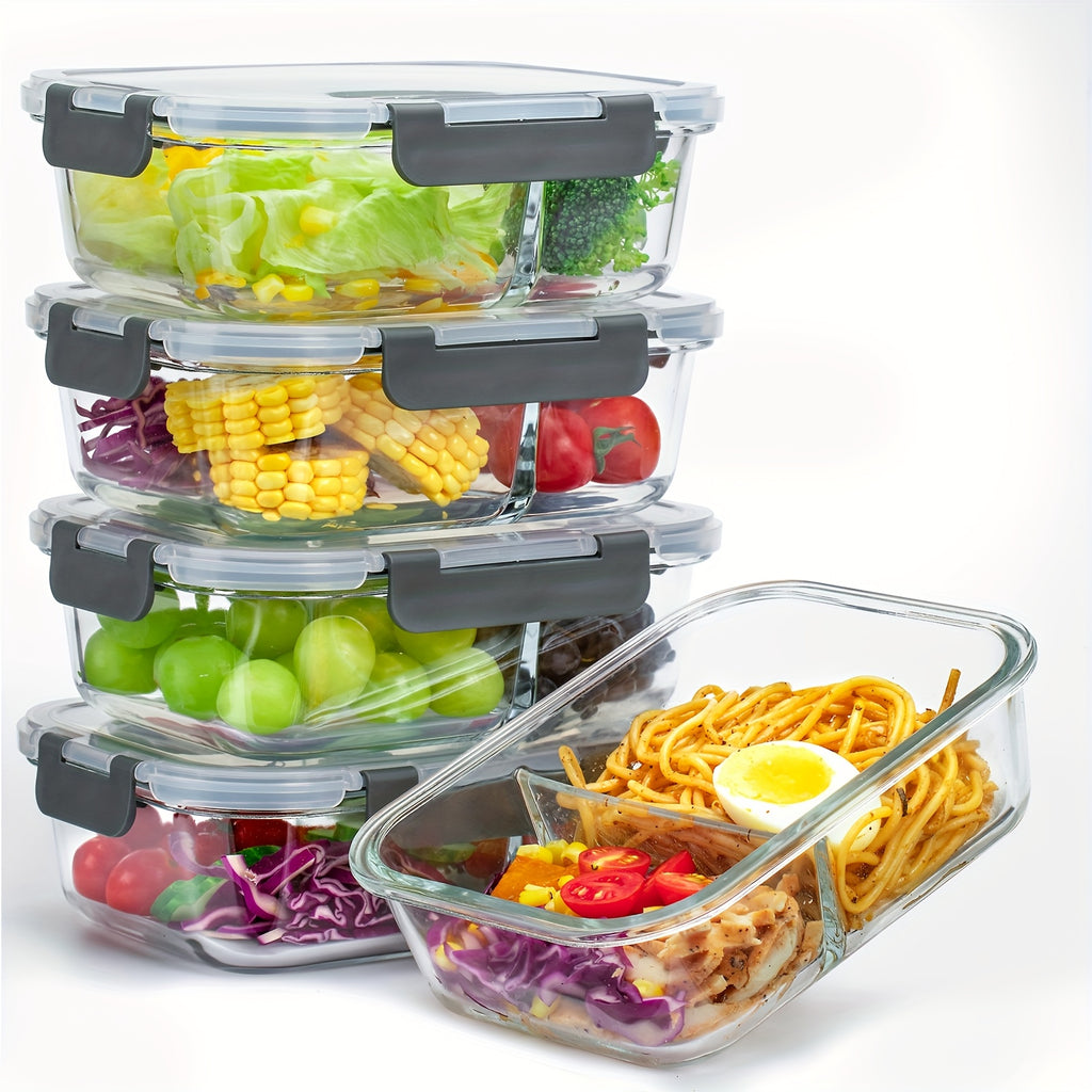 TYKOON 5/9pcs Glass Meal Prep Containers with Upgraded Snap-Lock Lids, 30/36oz Glass Food Storage Containers, 2-Compartment Set, Leak-Proof & Microwave, Oven, and Fridge Safe