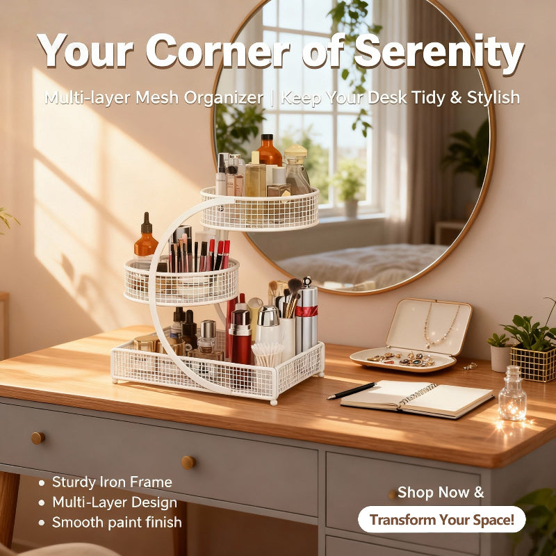 Versatile Adjustable Home Storage Rack – durable multi-purpose storage, 2-Tier 3-Tier Lightweight Metal Cosmetic Organizer with Round Baskets Welded Construction Anti-Rust Finish Space-Saving, designed for American homes, daily convenience and practi