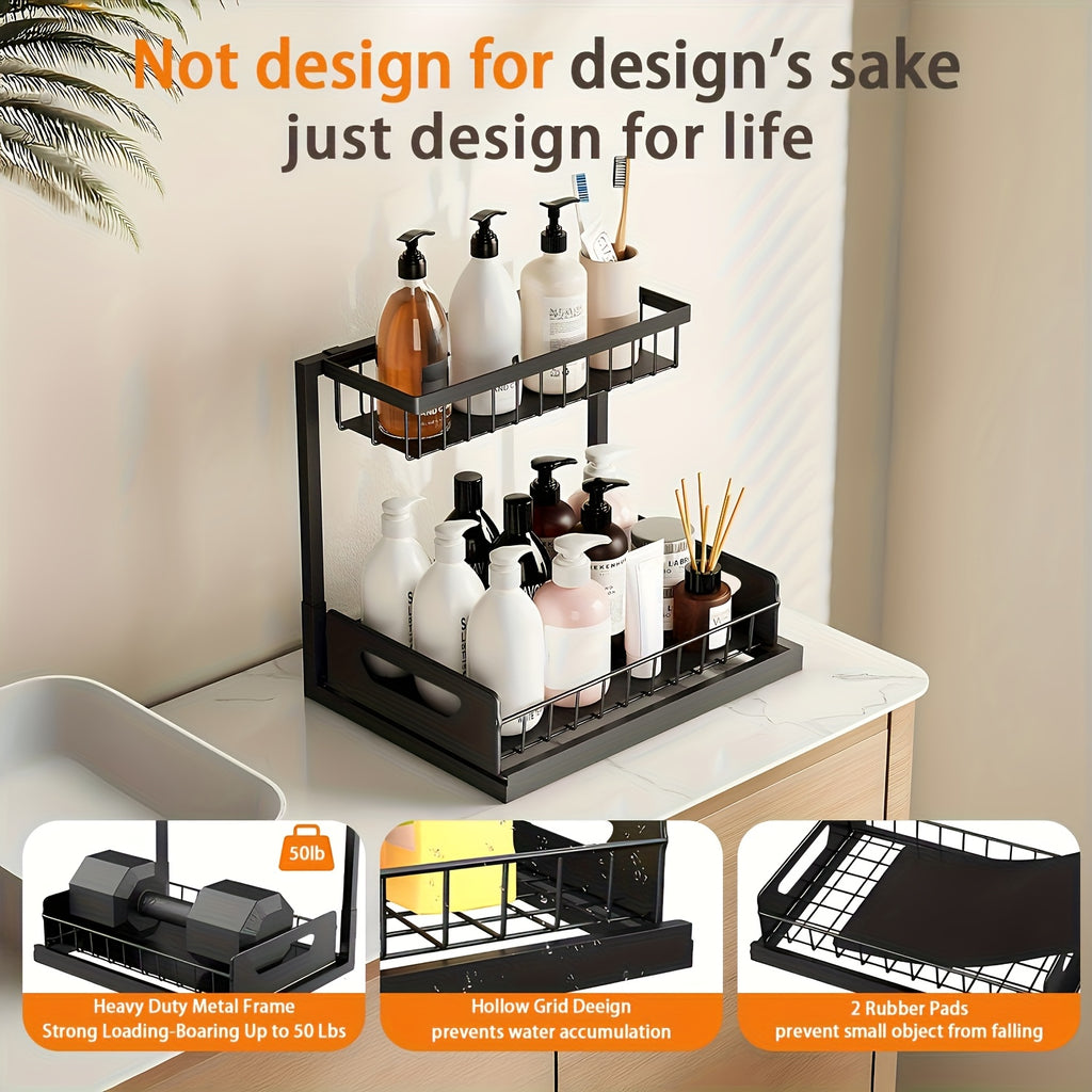 Kitchen Essential – 1/2pcs 2-story kitchen sink storage containers，push-pull cabinet organizer, kitchen and bathroom organizers and storage, study, tabletop, metal sliding drawers, practical