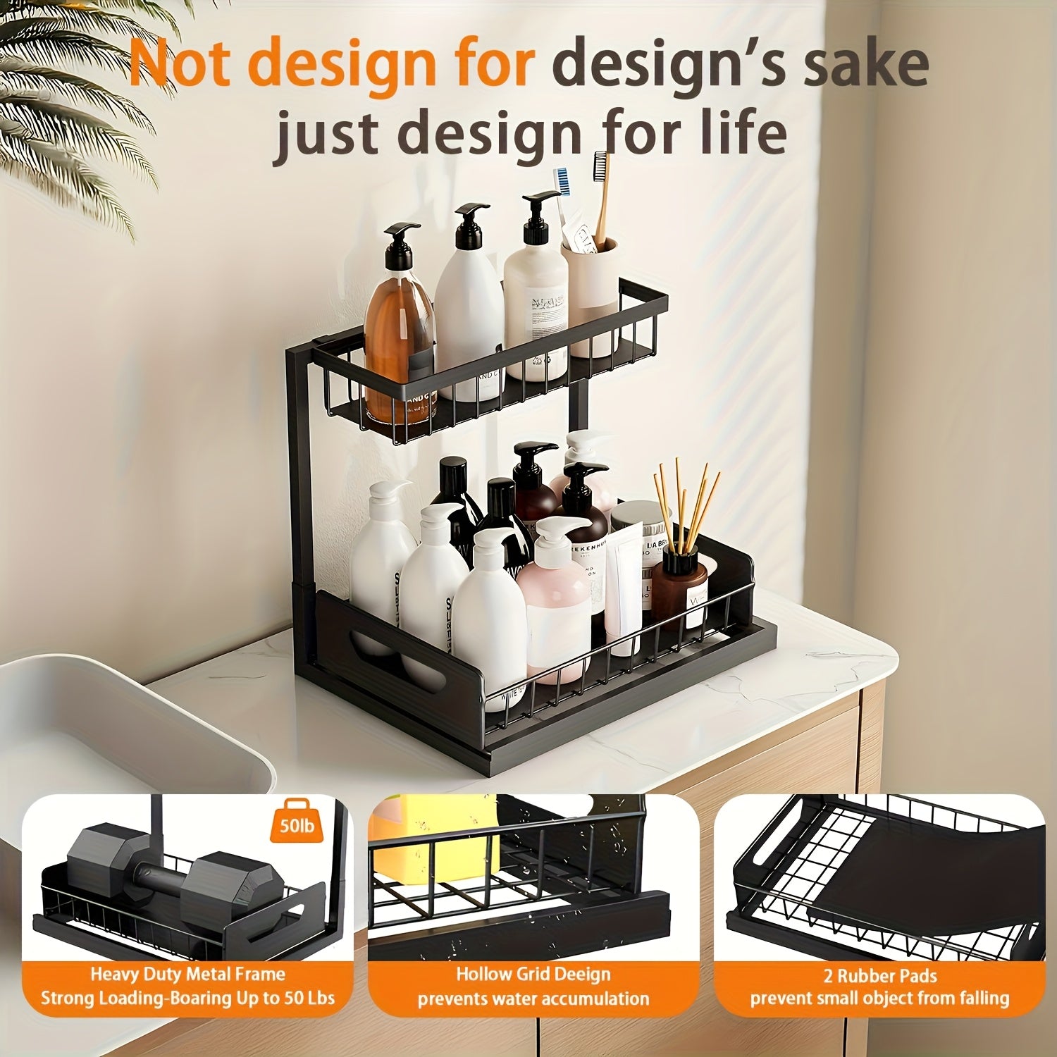 Kitchen Essential – 1/2pcs 2-story kitchen sink storage containers，push-pull cabinet organizer, kitchen and bathroom organizers and storage, study, tabletop, metal sliding drawers, practical