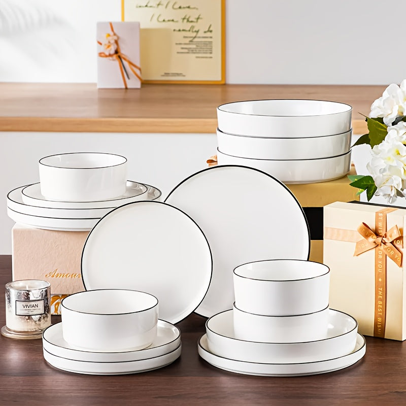 Space-Saving 12/24pcs Home Storage Organizer – space-saving everyday organization, Valentine s Day Gifts 12 24pcs Ceramic Dinnerware Set Modern White Porcelain Plates And, designed for American homes, daily convenience and practical gifting