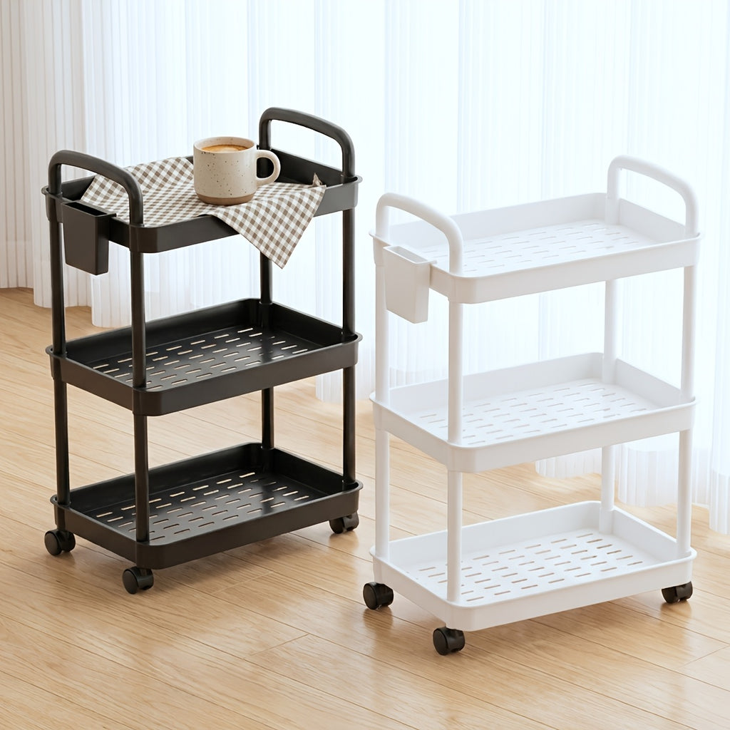 3/4/5-Tier Plastic Rolling Utility Cart with Handle, Multi-Functional Storage Trolley for Office, Living Room, Kitchen, Movable Storage Organizer with Wheels, White