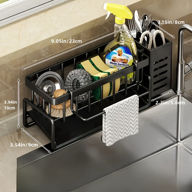 Stainless Steel Kitchen & Bathroom Organizer with Drainage - Multi-Purpose Storage Rack for Spices, Toothbrushes, Soap, and Cleaning Supplies, Includes Drainage Bucket for Sink Organization, Kitchen Sink Organizer