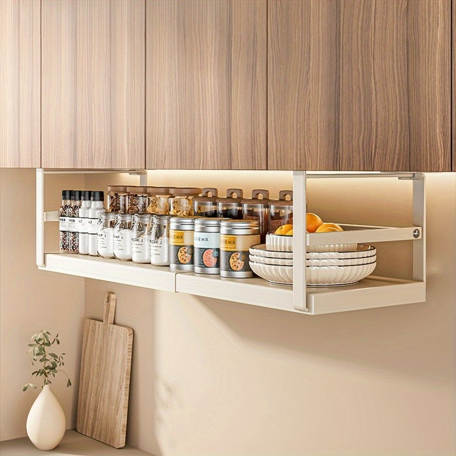 Cabinet Shelf Expandable Height Adjustable Organizer Riser for Kitchen Cabinet Pantry Cupboard Under Sink Countertop Organization Storage Space Saver Stackable Heavy Duty Metal, White/Black, for Christmas Gifts, Standing Shelf, Standing Shelf