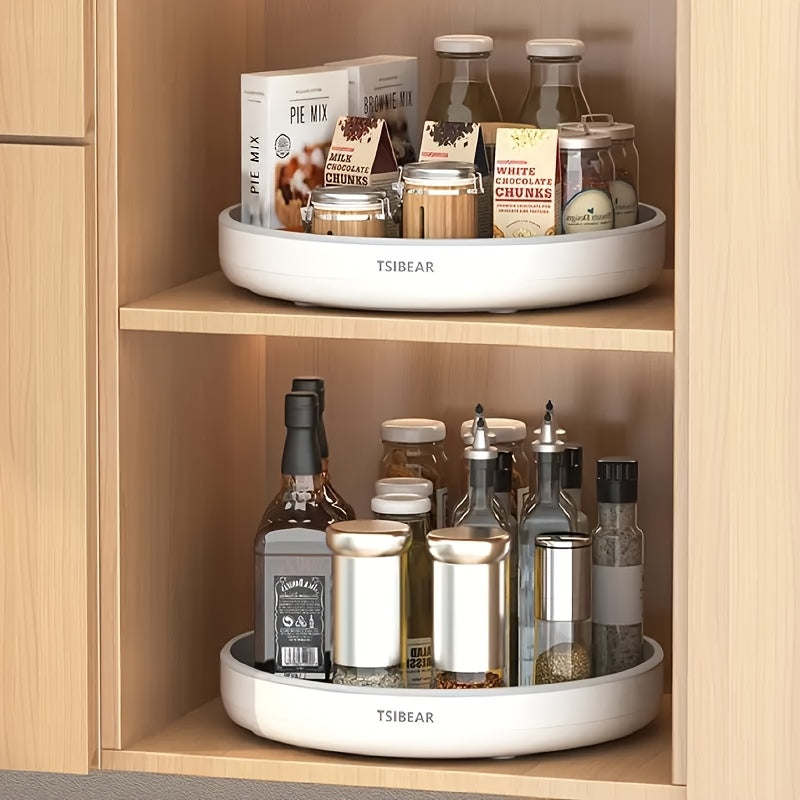 Single Layer Rotating & Condiment Turntable Shelf - Multifunctional Sliding Storage Tray with Rotating Disc, Space-Saving Suitable, Bathroom, Bedroom, Compact Shelf for Spices, Sauces, Oils, Vinegars