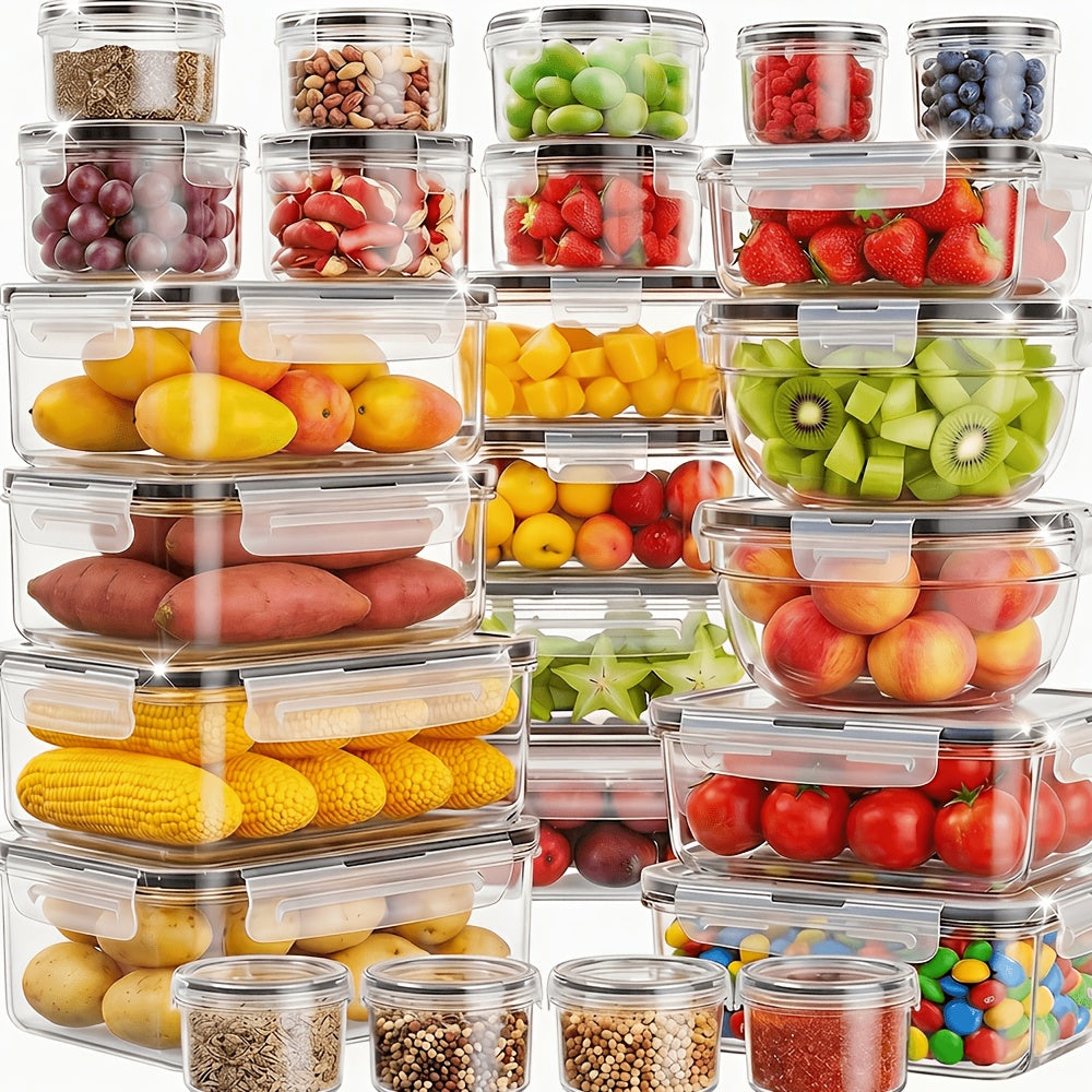 Kitchen Essential – [Airtight Food Storage] 50/48/24/12 Pcs Airtight Food Storage Containers. Plastic Refrigerator Storage Containers for Meal Prep, Vegetables & Fruits. Kitchen Storage, wit