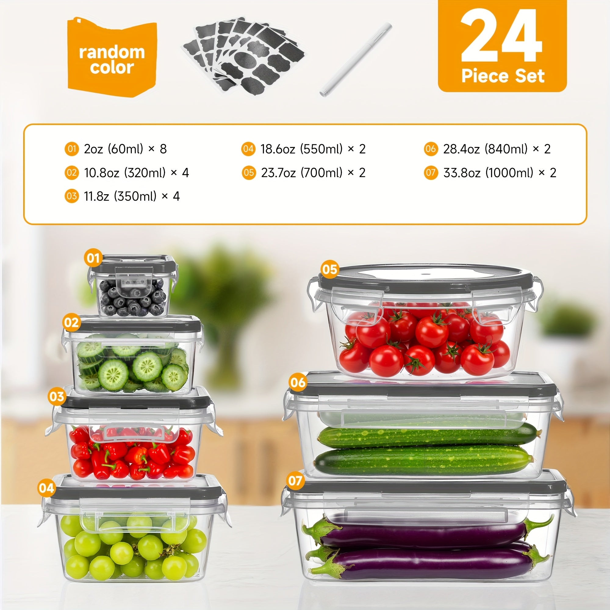 Compact 48pcs Airtight Food Storage Containers – leak-resistant reusable meal prep, 48pcs set Food Storage Container Set Crisper Easy Fix Lids 24 Lids 24 Containers, designed for American homes, daily convenience and practical gifting