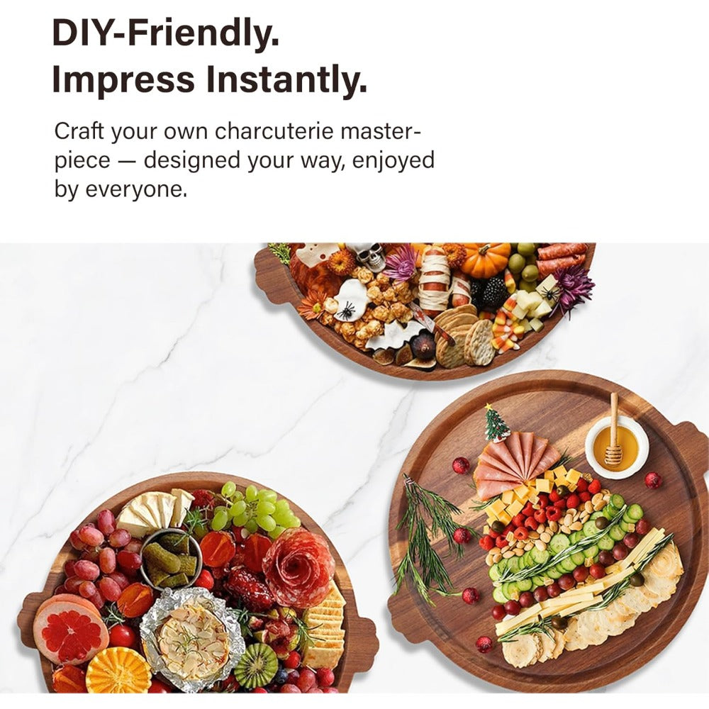 Smart Home Storage Organizer – space-saving everyday organization, Charcuterie Boards Acacia Wood Serving Tray with Handles 13 Round Decorative Ottoman Coffee Table, designed for American homes, daily convenience and practical gifting