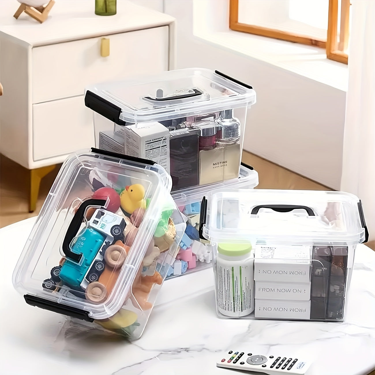 Easy-Access 6pcs Stackable Home Storage Bins – portable space-saving storage, 6pcs Stackable Transparent Plastic Large Capacity Storage Box Covered Storage Box - Suitable for, designed for American homes, daily convenience and practical gifting