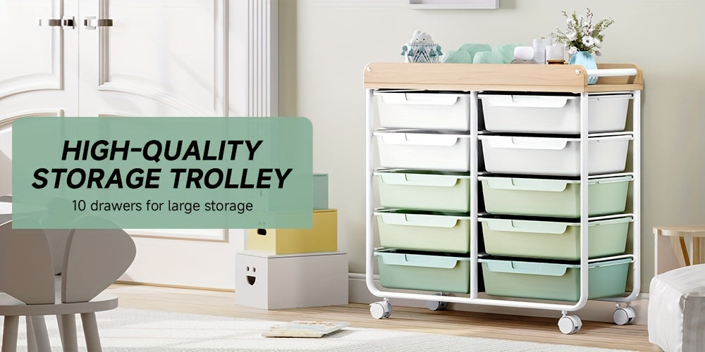 Space-Saving Stackable Storage Drawer – smooth-access cabinet organization, TOOLF 10-Tier Rolling Storage Cart Featuring Spacious Drawers a Portable Organizer with a Tabletop, designed for American homes, daily convenience and practical gifting
