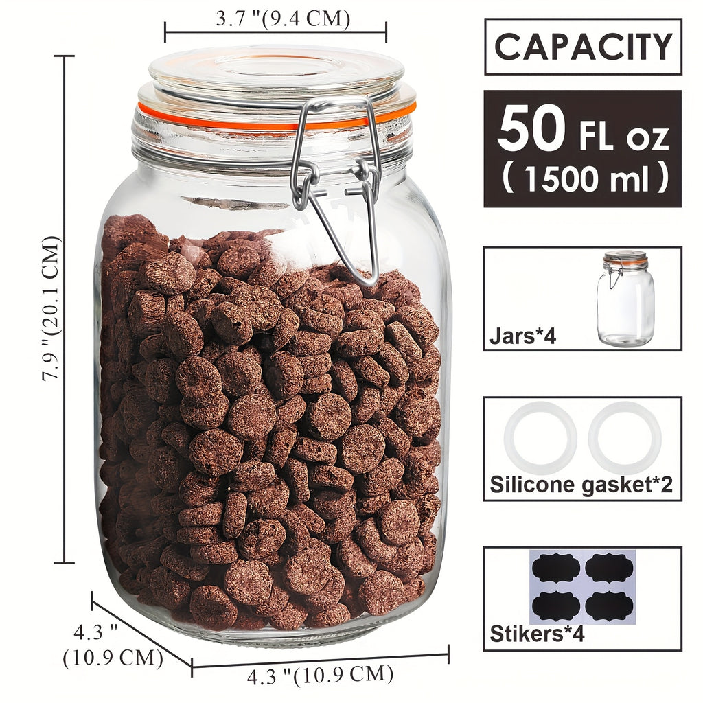 Modern 4 Pack Mason Jar Set – clear reusable pantry storage, 4 Pack 50oz Glass Jars with Airtight Lids Wide Mouth Mason Jars with Clip, designed for American homes, daily convenience and practical gifting