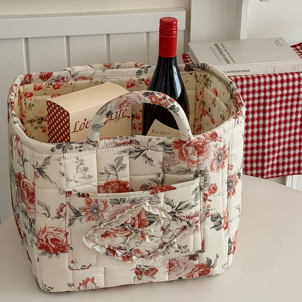 Modern Adjustable Home Storage Rack – durable multi-purpose storage, Large Floral Series Storage Basket Vintage Quilted Floral Portable Large-Capacity Home Storage Basket Suitable, designed for American homes, daily convenience and practical gifting