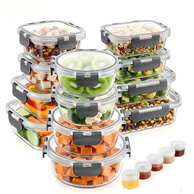 24pcs（12 containers+12 lids）Glass Food Containers with Lids, Meal Prep, Food Storage Kitchen Lunch Containers, Leak-proof, Sealed Glass Lunch Bento Boxes, Suitable for Microwave, Oven, Refrigerator, And Dishwasher, Grey