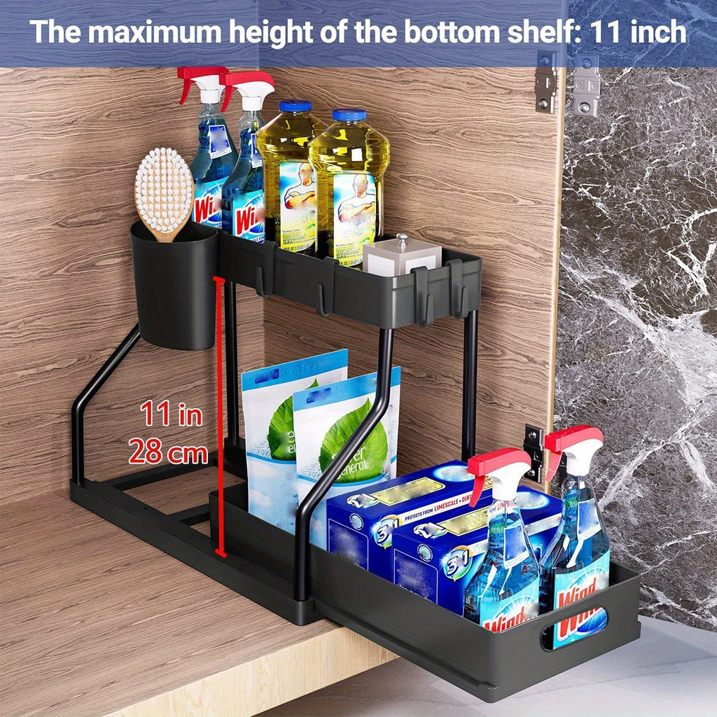 Home Organizer – 2pcs Under Sink Organizer with Sliding Shelves - Durable Pull-Out Cabinet Organize