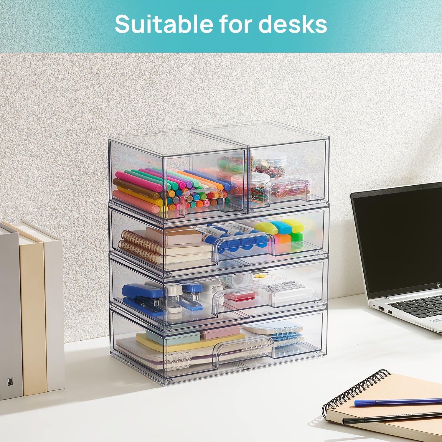 3/5/Pack Stackable Storage Drawers, Clear Plastic Organizer Bins for Makeup, Cosmetics, Beauty Supplies, Ideal for Vanity, Bathroom, Cabinet, Pantry Organization, Storage Drawer Units