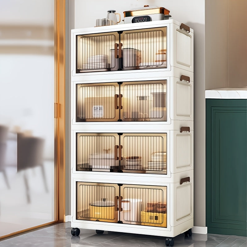 4/5/6 Layers Large-Capacity Stackable Lidded Storage Cabinet with Casters, Portable Foldable Plastic Wardrobe Organizer And Drawer Unit, Multifunctional Rolling Storage Box with Handles for Home Use, for in Living Rooms, Offices, Dormitories
