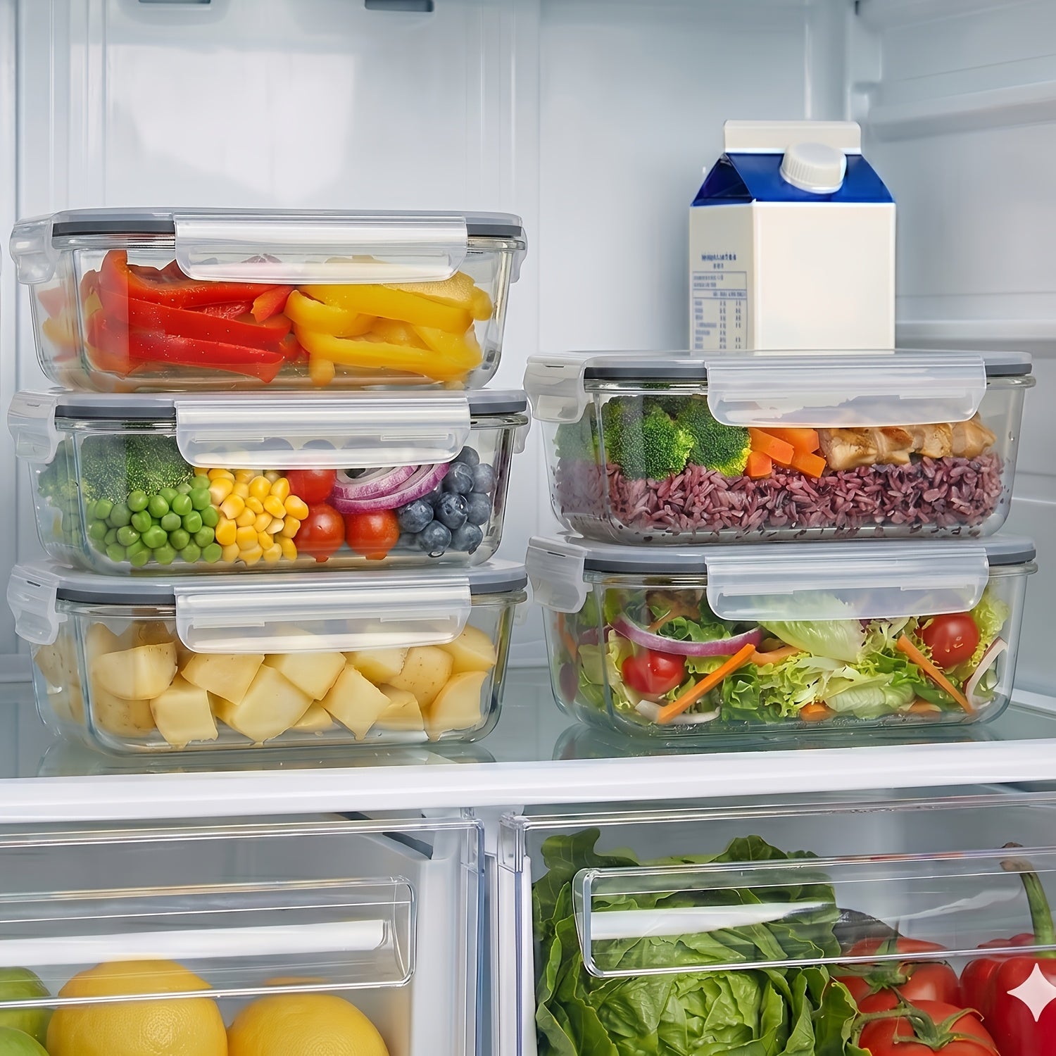 5 Pack 35oz Glass Food Storage Containers With Lids, Fresh Container, Airtight Reusable Meal Prep Lunch Container Set, Safe For Oven, Microwave, Freezer, And Dishwasher