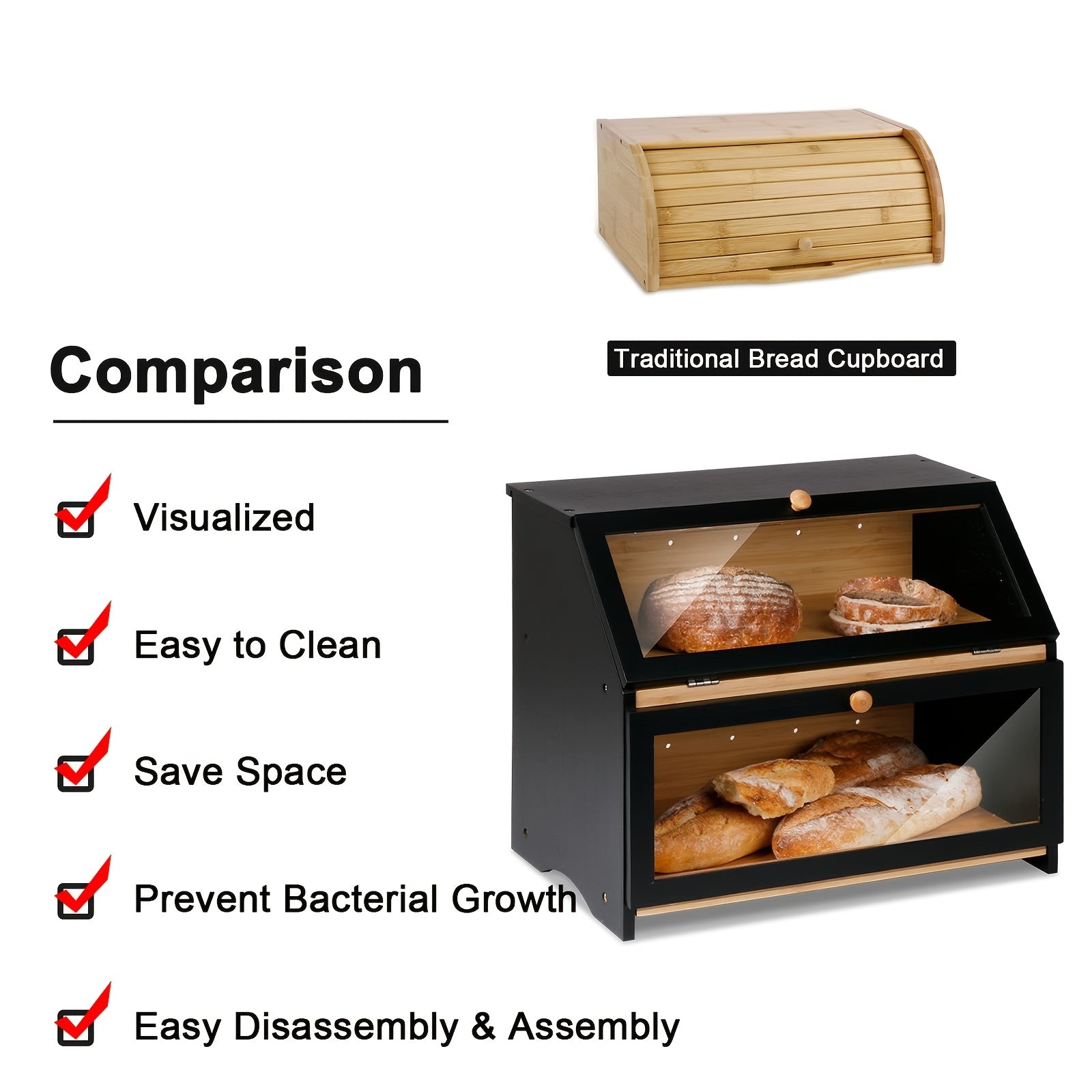 Premium Countertop Bread Storage Box – fresh-bread countertop organization, Double Layer Large Bread Box for Kitchen Counter Wooden Large Capacity Bread Storage Bin, designed for American homes, daily convenience and practical gifting