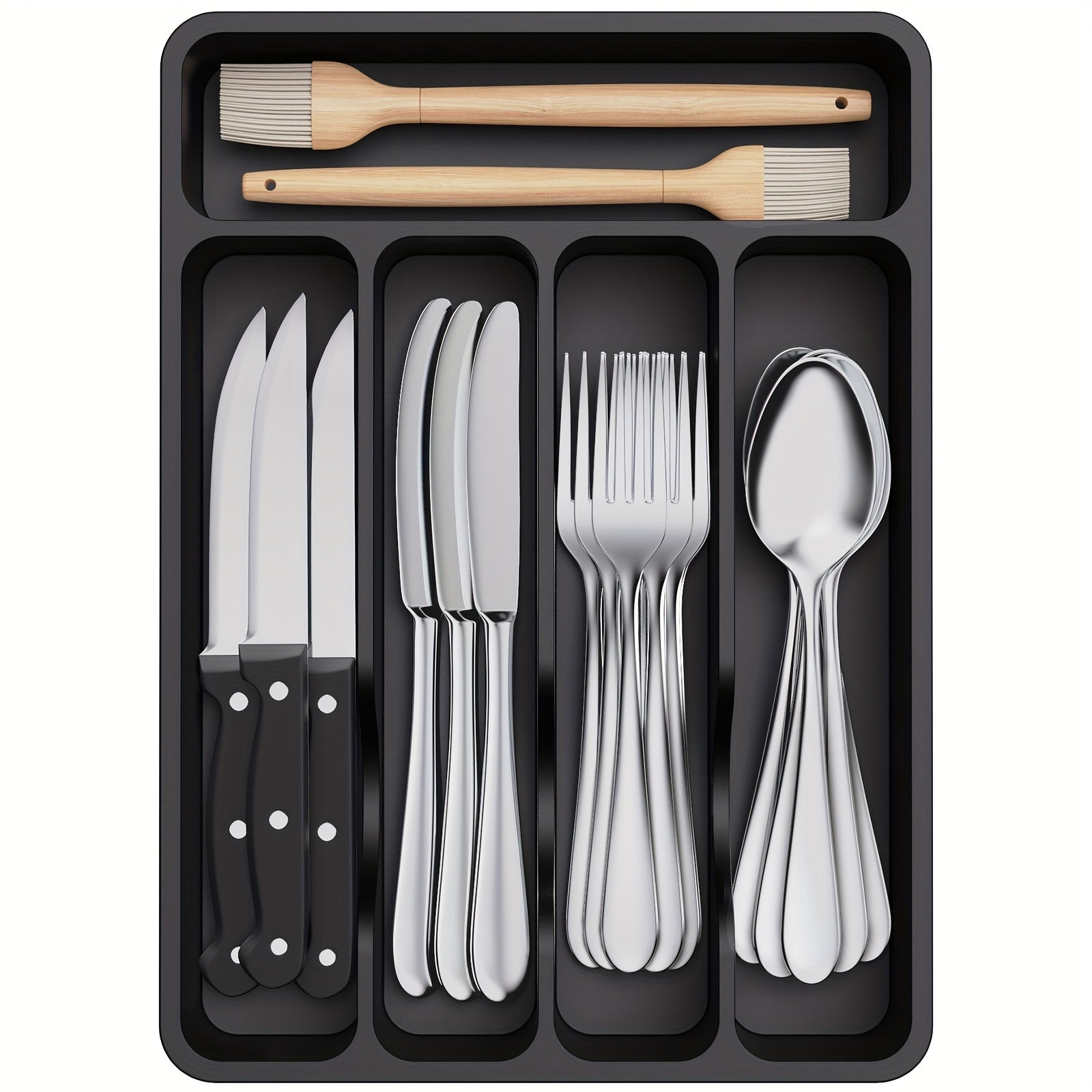 Home Organizer – 5 6 7 Compartment Silverware Drawer Organizer Tray Plastic Cutlery Storage