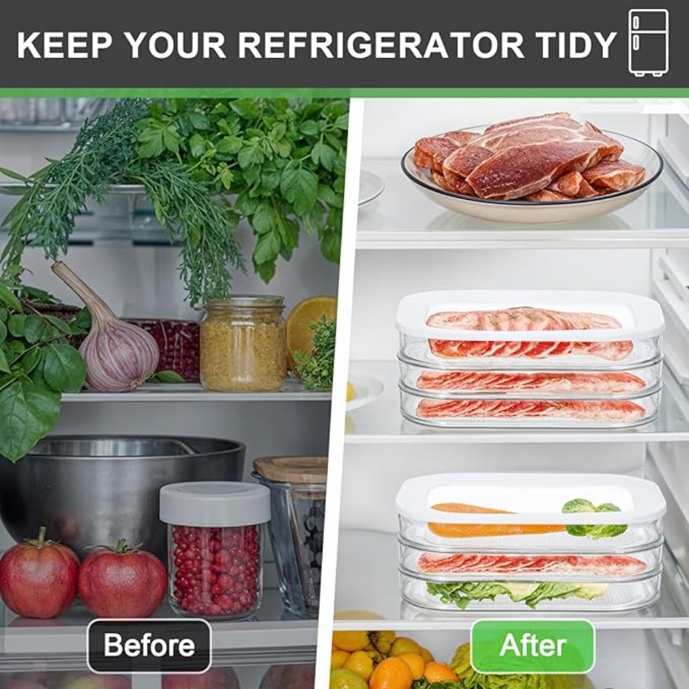 [Meat Storage Container] Three-Layer Stackable Refrigerated Meat Storage Container Set with Cover-Vegetables, Fruits, Food Safety Refrigerator Finishing Rack Is Suitable for Cooked Meat, Turkey And Slicing-Necessary for Kitchen