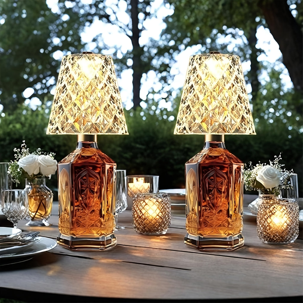 Ambient Home Decor – Crystal Clear Bottle Light, Table Lamp, Rechargeable LED Wine Lamp, Acrylic Lampshade, 2000Mah, 3 Colors, Bottle Lamp for Modern US Homes, relaxing room atmosphere, Vers