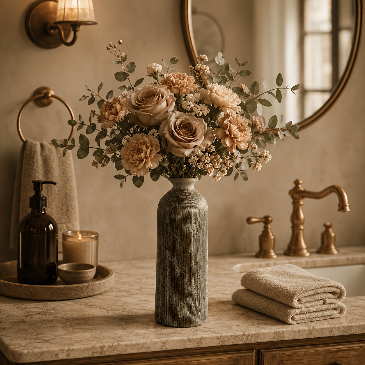 Decorative Vase – Rustic Ceramic Vase Set Of 3 Sizes for Home Decor Farmhouse