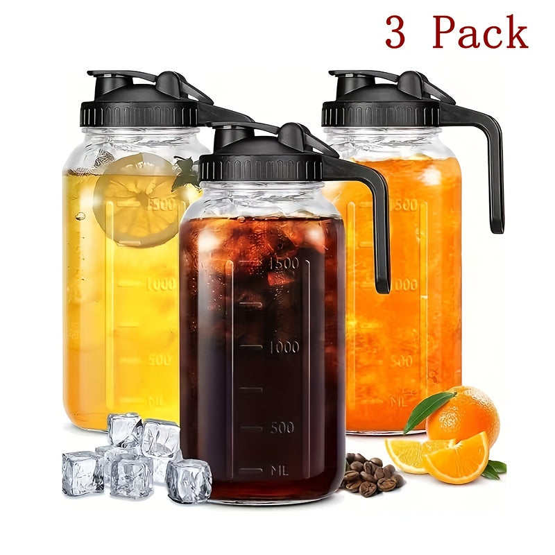 Drinkware – 2-Pack 3-Pack 64Oz Glass Pitcher with Handle for Outdoor Entertaining Leak-Proof