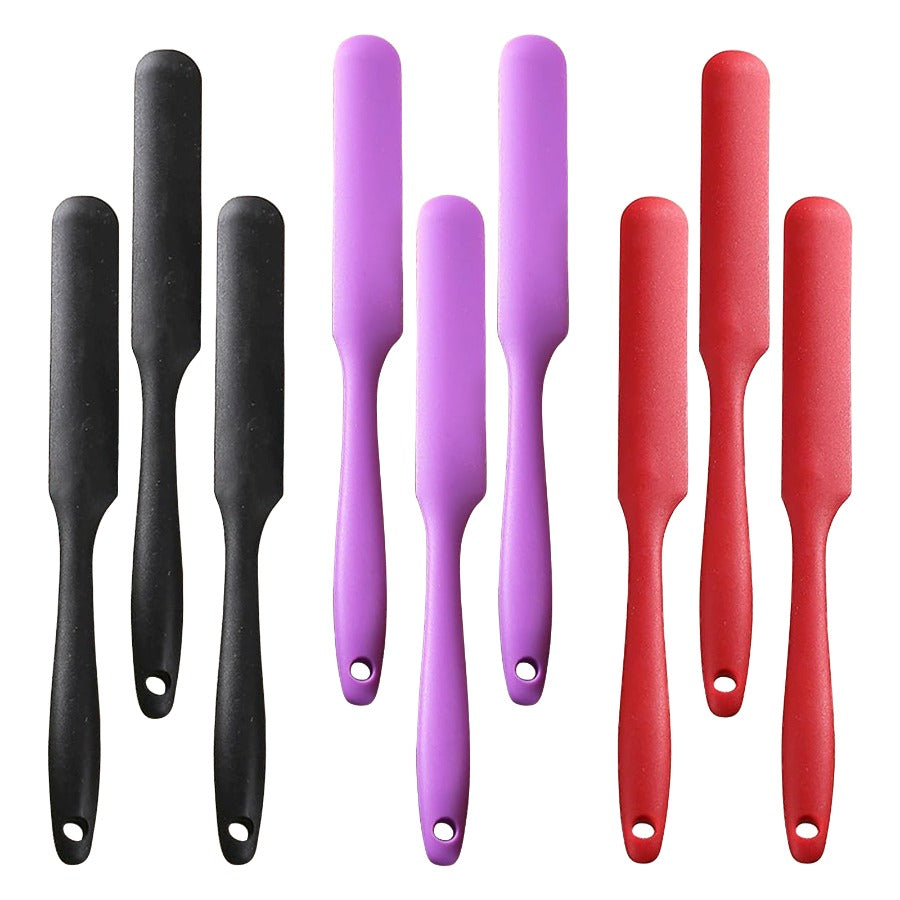 Kitchen Essential – Set of 9 High-Quality Silicone Spatulas, Expert Baking Scrapers Including Dough Scoop And Icing Tools, Non-Stick Flexible Kitchen Utensils in Red, Black, And Purple, Perf